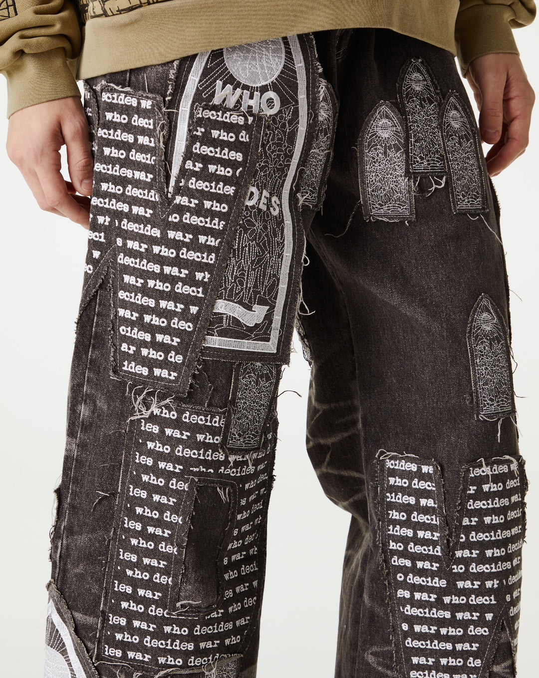 Who Decides War Motif Patched Denim  - XHIBITION