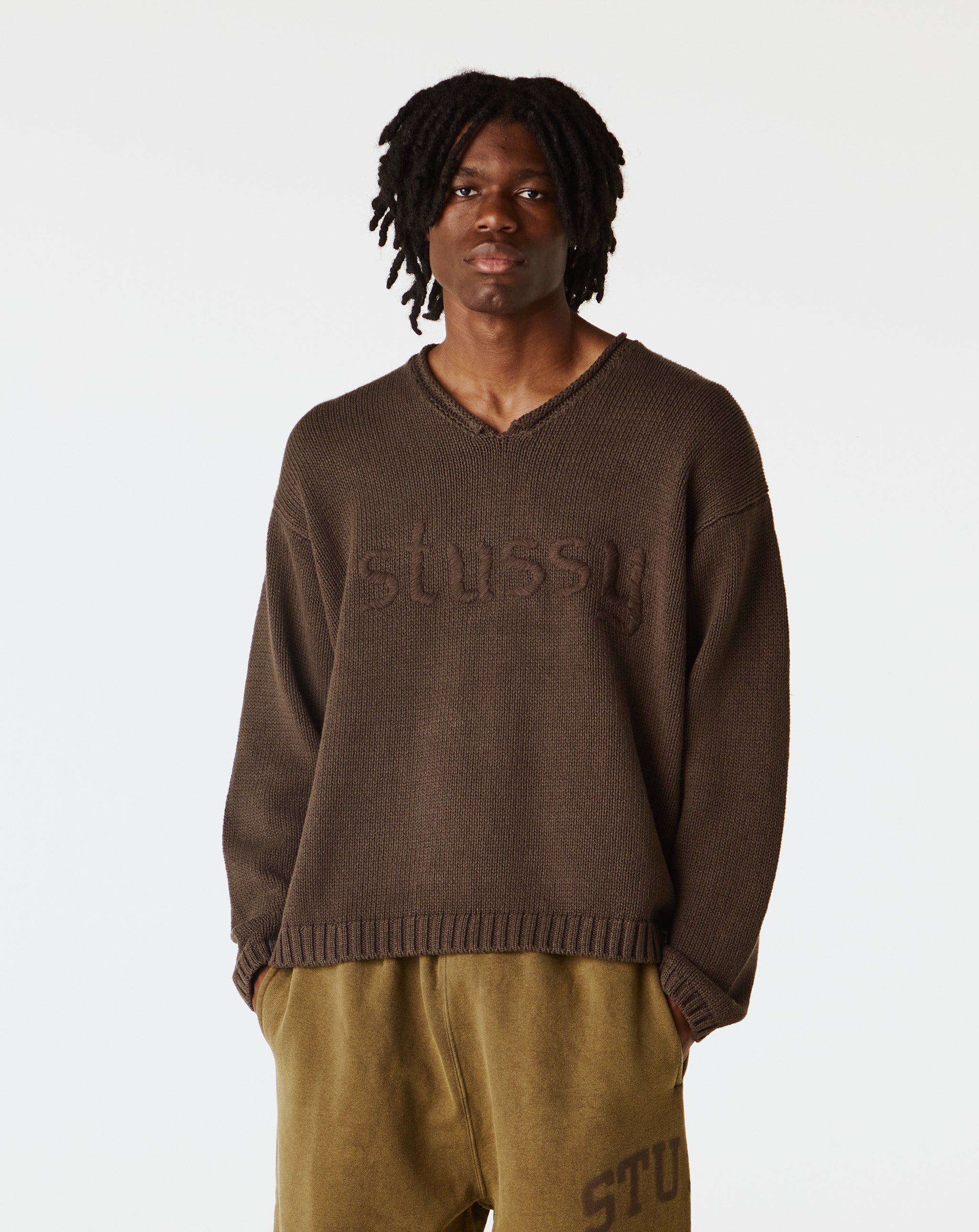 Stüssy Roll V-Neck Logo Sweater  - XHIBITION