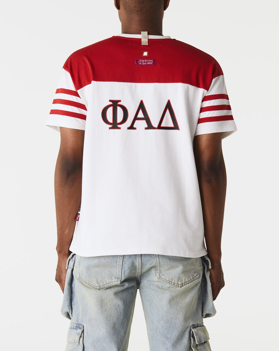 Deconstructed asymmetric cropped denim jacket Fraternity T-Shirt  - Cheap Urlfreeze Jordan outlet