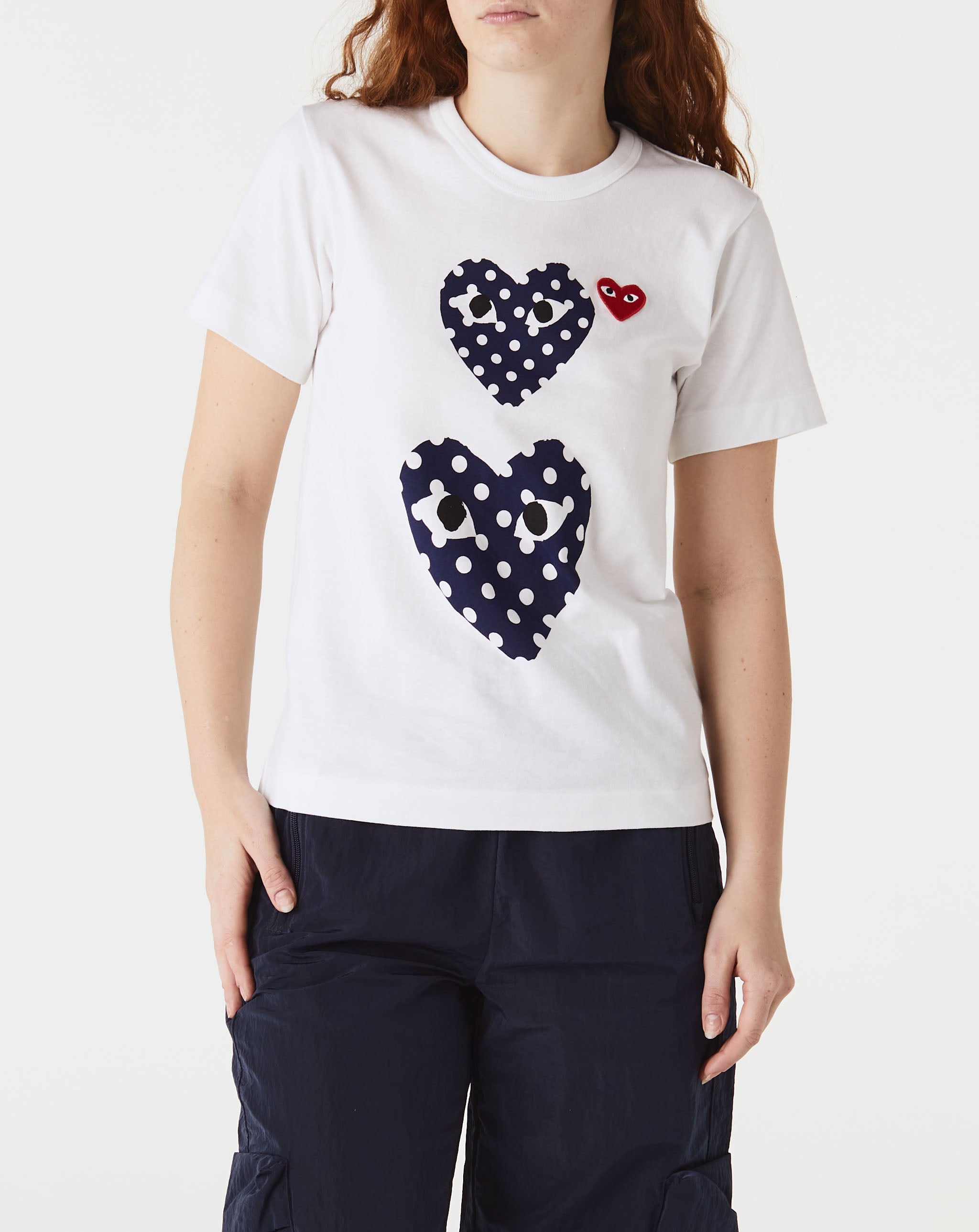 Comme des Garcons Play Women#39;s Double Hearts T-shirt Maroon