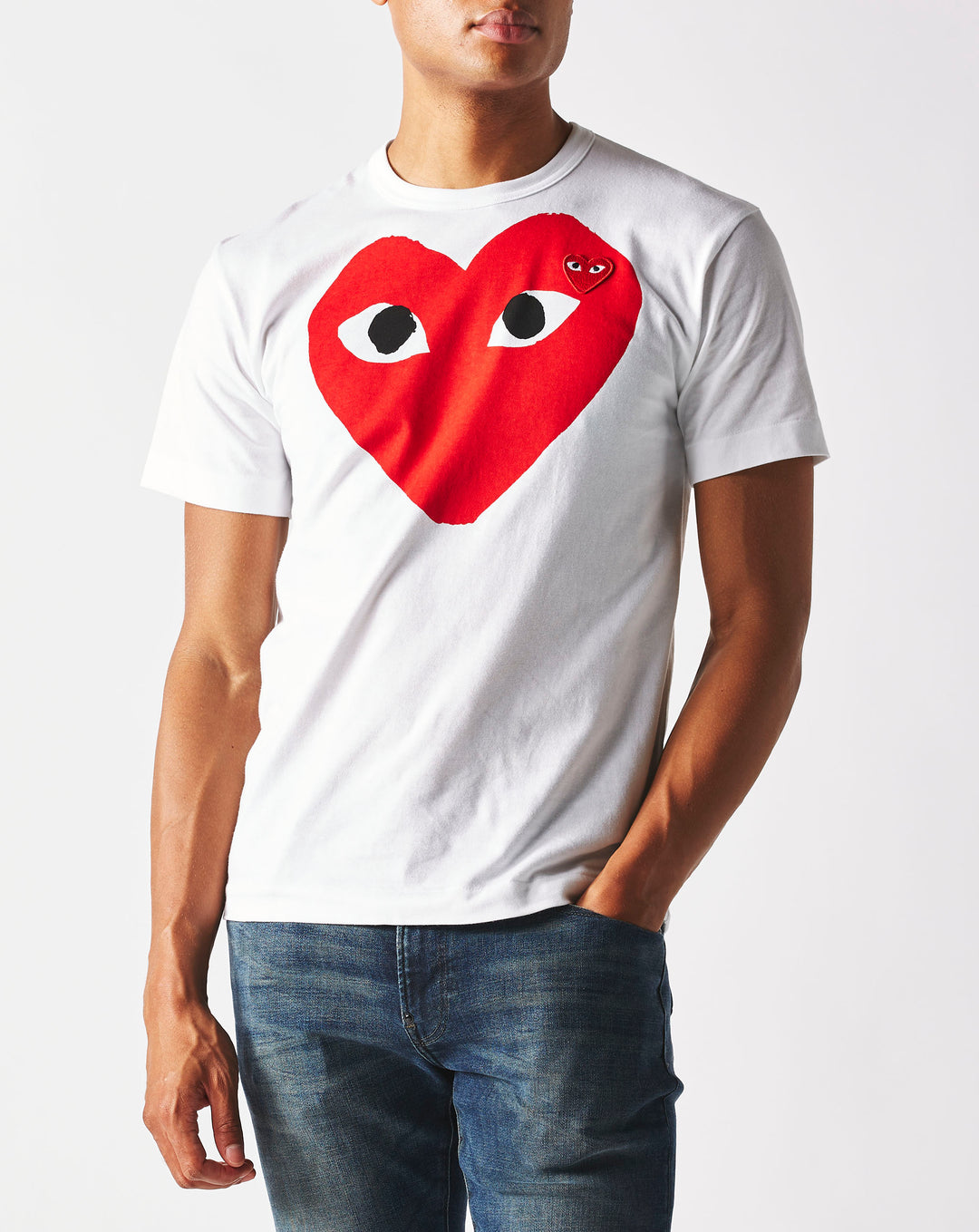 Comme des Garcons Play Mens White Heart-Print Cotton-jersey T-Shirt XL