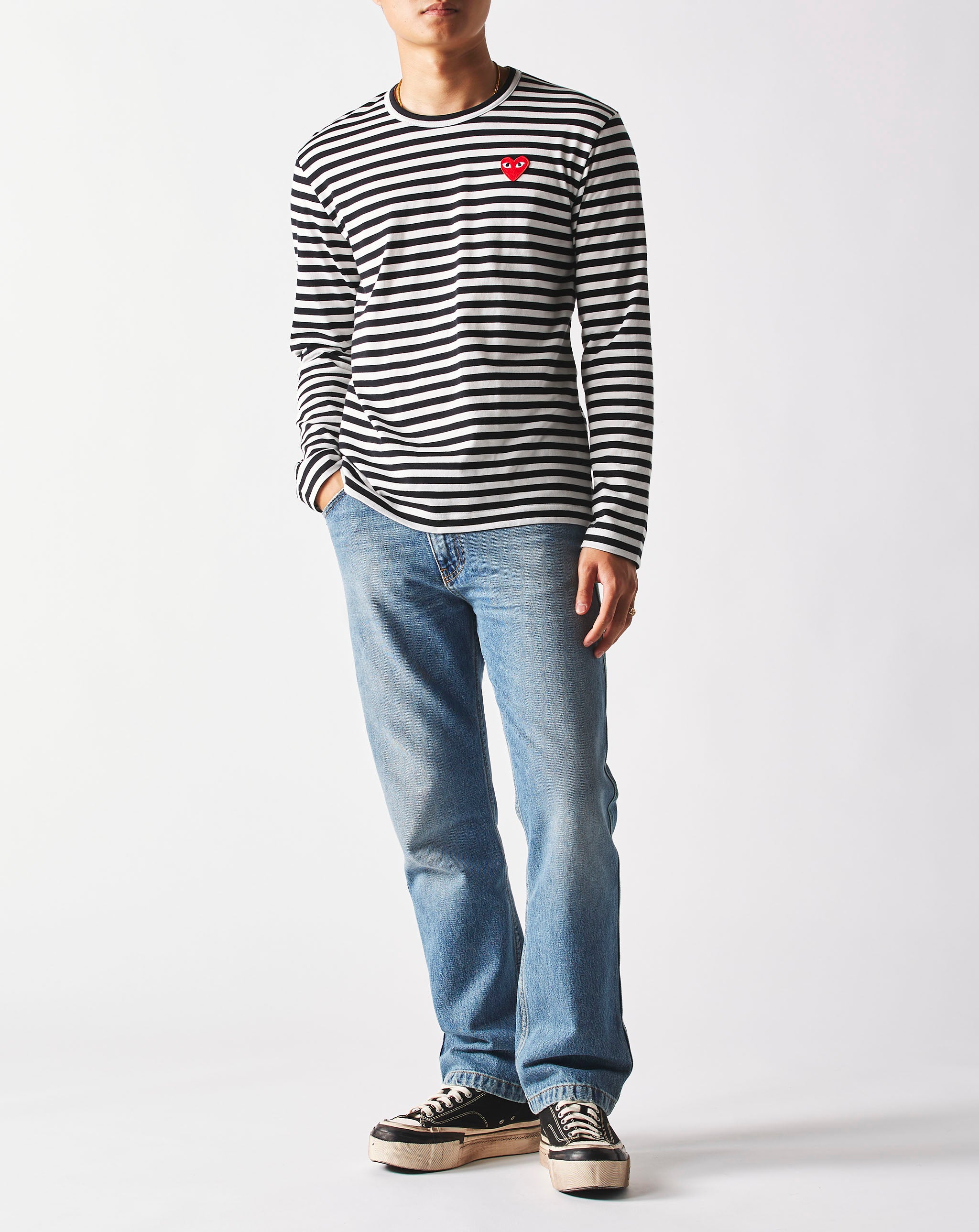 Comme des Garcons PLAY Striped Play T-Shirt With Logo Heart  - XHIBITION